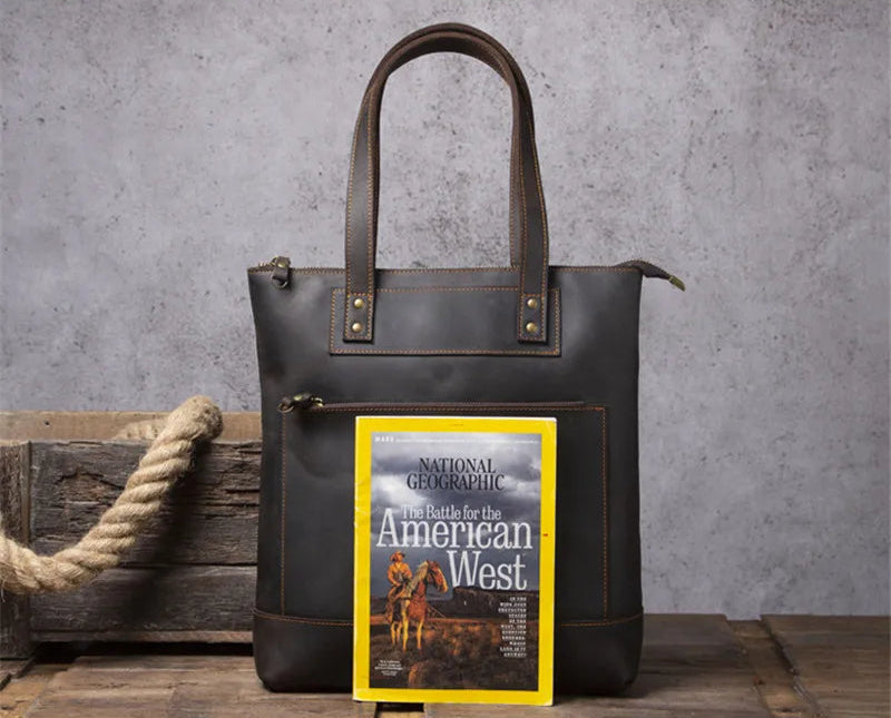 Tote Bag Homme Cuir Milan | Sac Homme Élégant & Minimaliste Café / Cuir Véritable