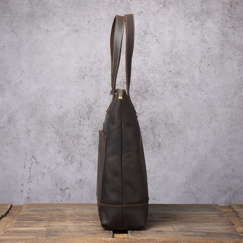 Tote Bag Homme Cuir Milan | Sac Homme Élégant & Minimaliste Café / Cuir Véritable