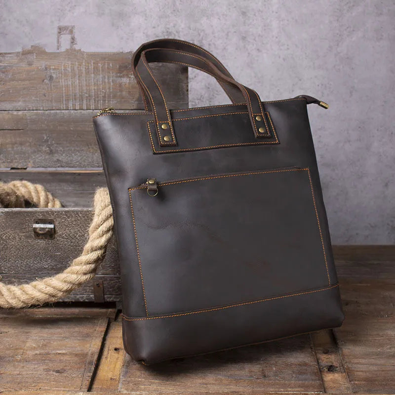 Tote Bag Homme Cuir Milan | Sac Homme Élégant & Minimaliste Café / Cuir Véritable