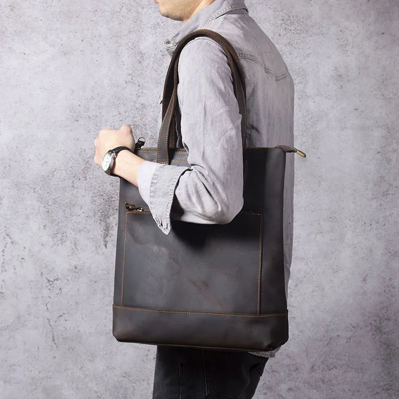 Tote Bag Homme Cuir Milan | Sac Homme Élégant & Minimaliste Café / Cuir Véritable