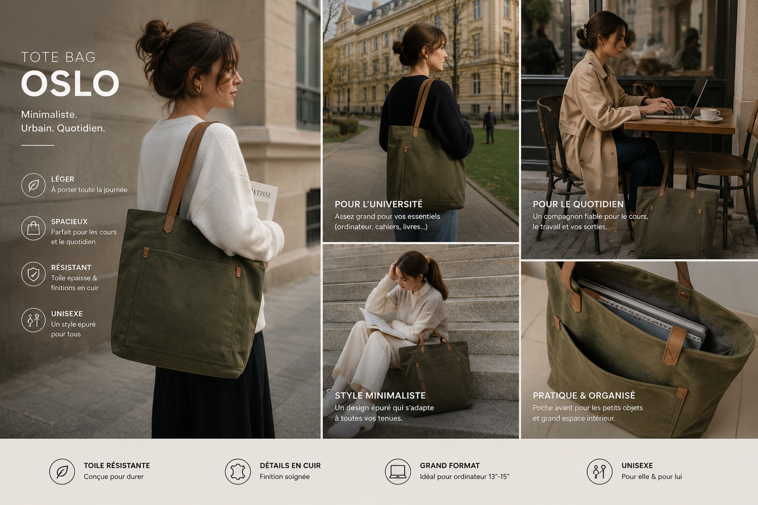 Tote Bag Oslo | Sac Cabas Unisexe Chic & Quotidien