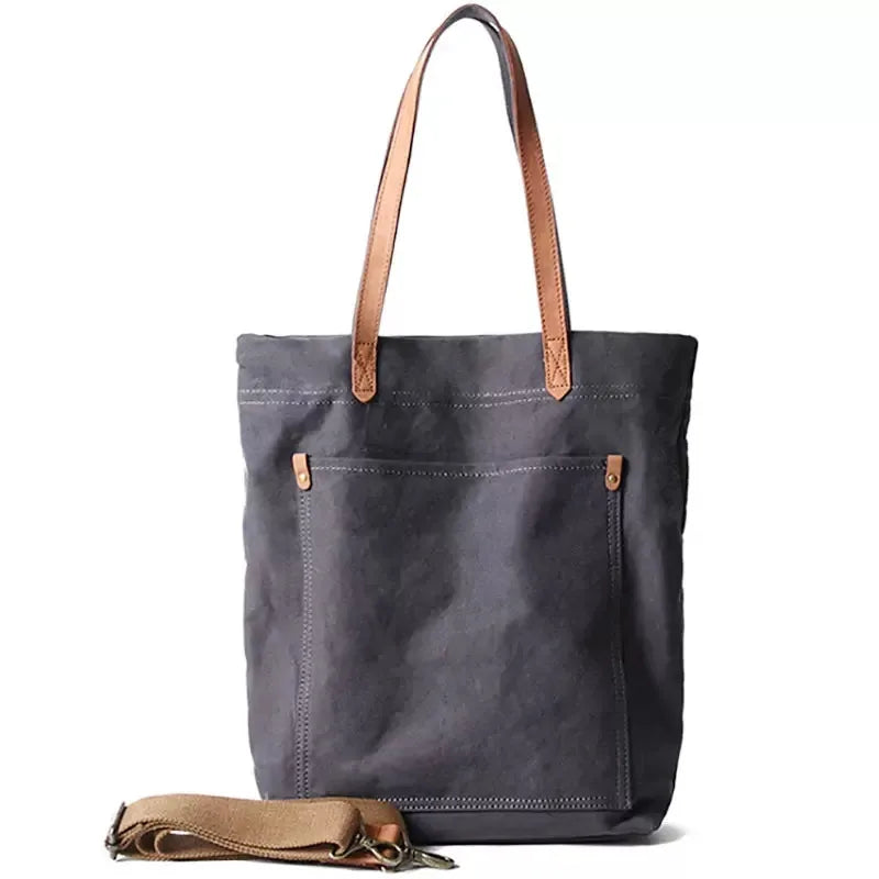 Tote Bag Oslo | Sac Cabas Unisexe Chic & Quotidien Gris Foncé / Toile + Cuir