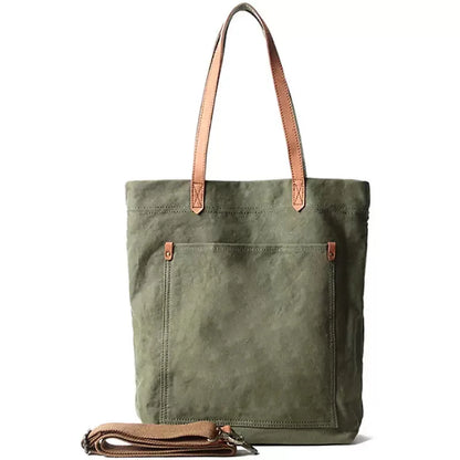 Tote Bag Oslo | Sac Cabas Unisexe Chic & Quotidien Vert Olive / Toile + Cuir