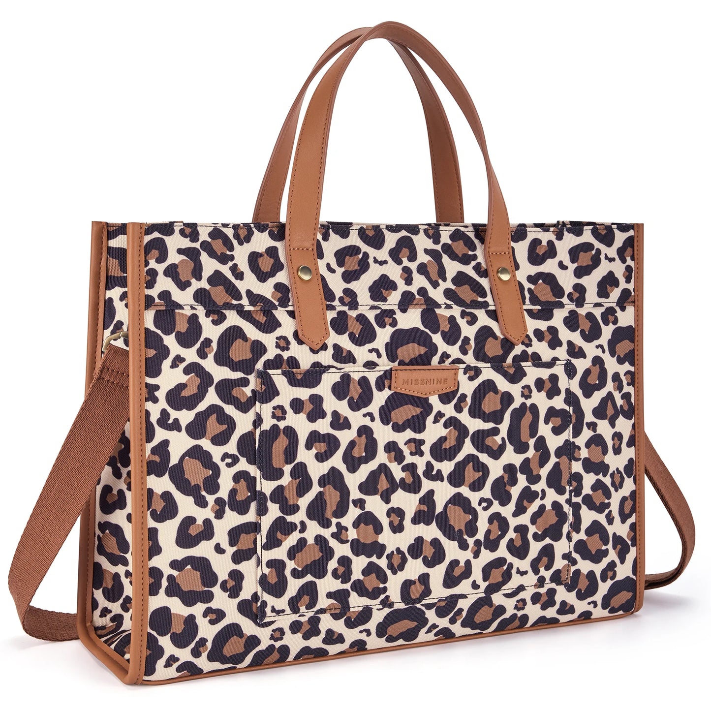 Tote Bag Siena – Sac de Cours Femme Tendance Imprimé Léopard / Canva + Cuir Vegan Sac Ordinateur
