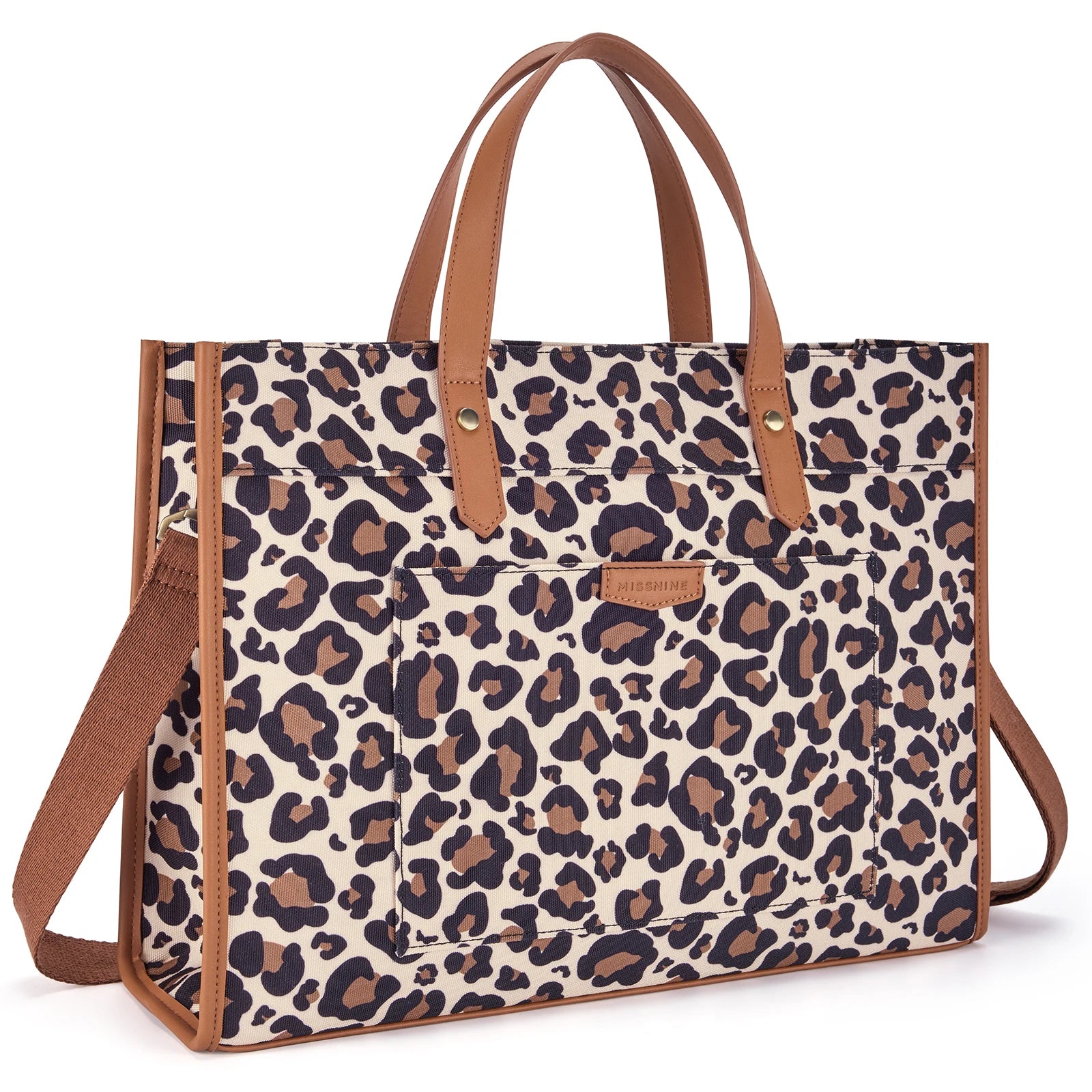 Tote Bag Siena – Sac de Cours Femme Tendance Imprimé Léopard / Canva + Cuir Vegan Sac Ordinateur