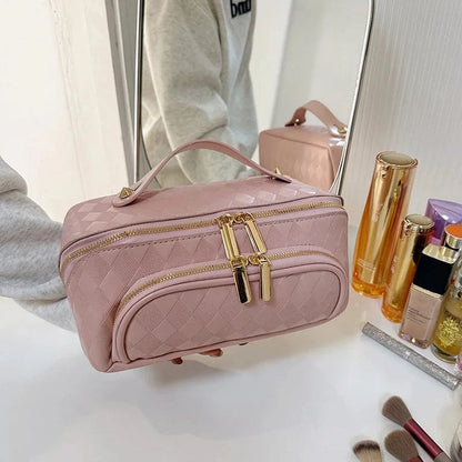 Trousse de Toilette Femme Grand Format｜La Casa Du Cuir Rose / 24x12x12cm / Cuir (PU)